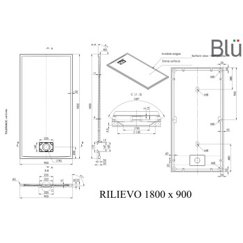 Dušas paliktnis BLU Rilievo Rect 180x90cm