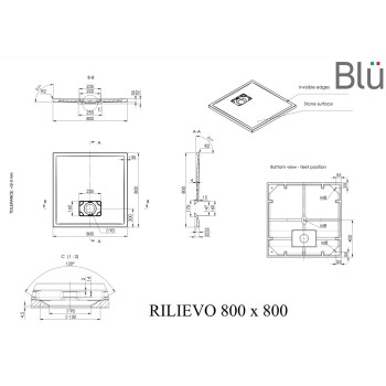 Dušas paliktnis BLU Rilievo Square 80x80cm