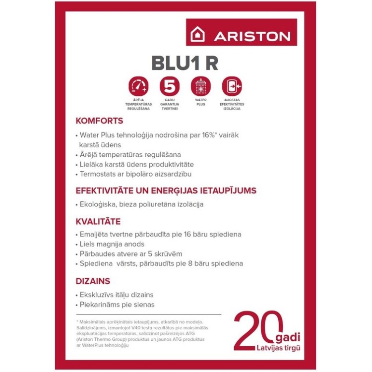 Elektriskais Ūdens Sildītājs (Boilers) Ariston BLU1 R 100L, horizontāls