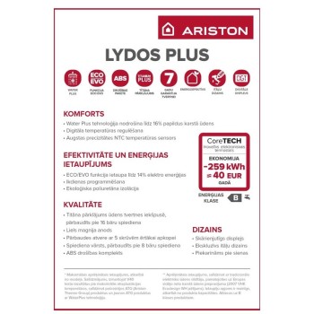 Elektriskais Ūdens Sildītājs (Boilers) Ariston Lydos Plus 100, Vertikāls, 100l, 1,8kW (3201871) 11041