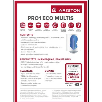 Elektriskais Ūdens Sildītājs (Boilers) Ariston PRO ECO1 MULTIS 100L DRY, vertikāls