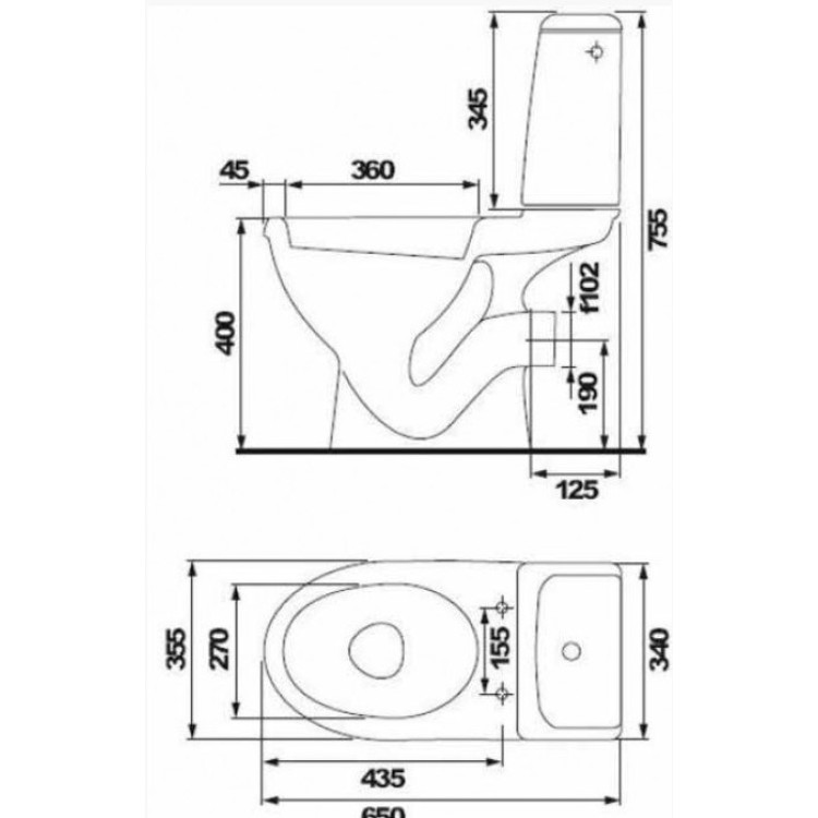 Tualetes Pods Cersanit Eko 2000 Ar Horizontālo Izvadu (90°), ar vāku, Balts K07-102-EX1