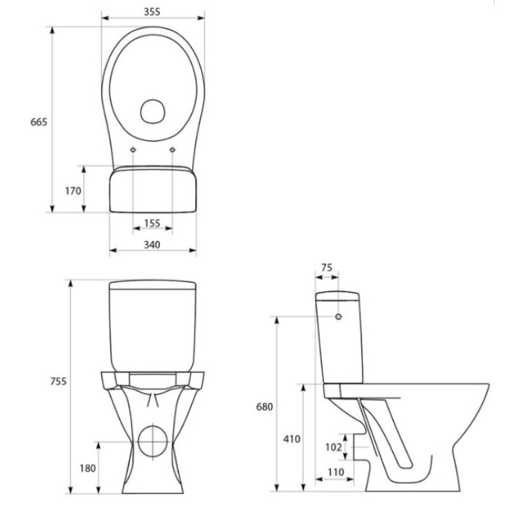 Tualetes Pods Cersanit Cersanit 389 010 ar Duroplast SC vāku, ūdens padeve no sāniem  K100-333