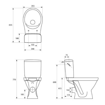 Tualetes Pods Cersanit Cersania II Ar Horizontālo (90°) Izvadi Soft Close Ar Vāku Balts K11-2342