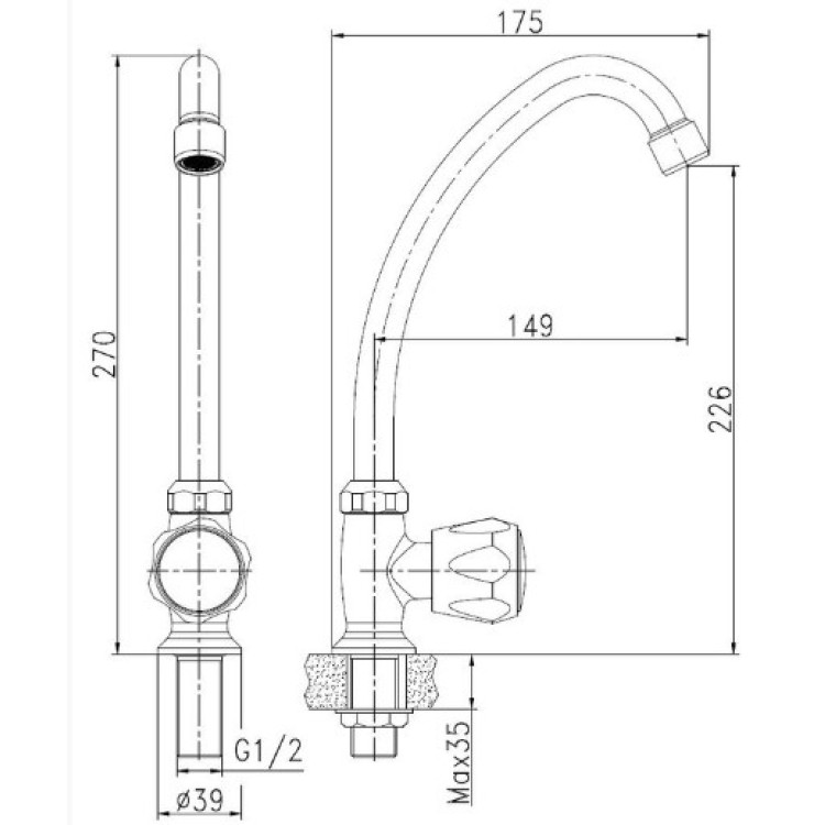 Кран для холодной воды BORA Round BORD40L