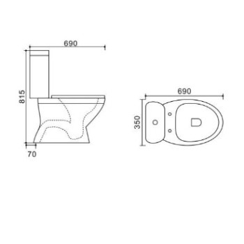 Tualetes Pods Vento Taberg TR2038 ar vertikālo izvādu, 3/6l, ar  Duroplast Soft Close vāku, ūdens padeve no apakšas