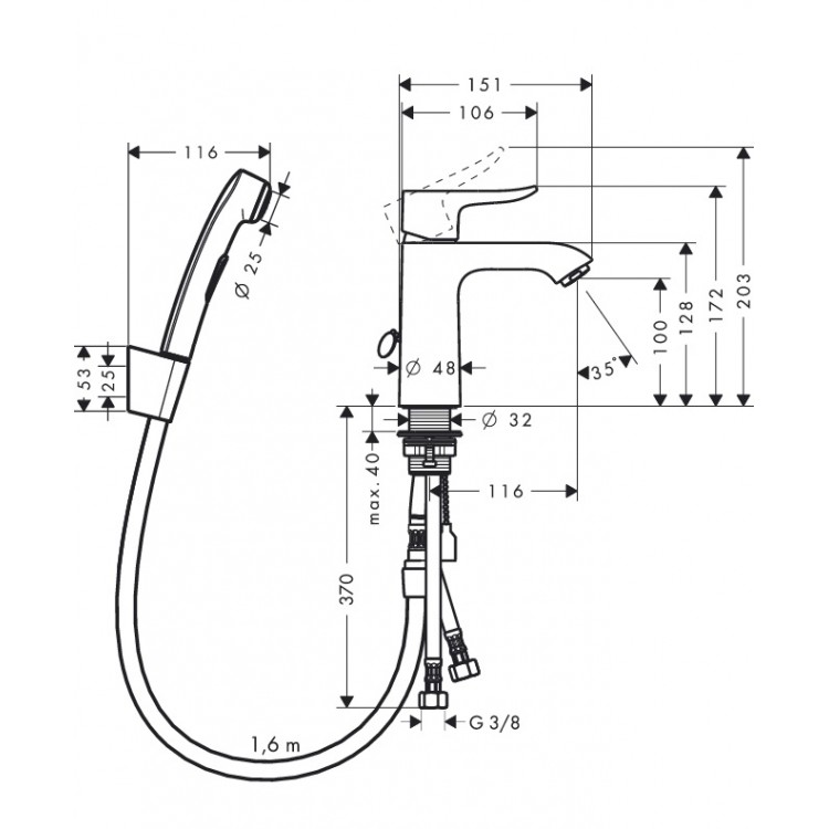 Hansgrohe Metris Izlietnes jaucējkrāns ar bidettu, 31285000