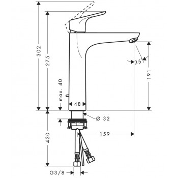 Hansgrohe Focus Izlietnes jaucējkrāns ar korķi 190, 31608000