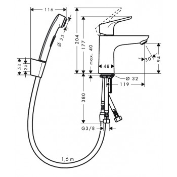 Izlietnes maisītājs Hansgrohe Focus 100 Bidette 1jet, hroms