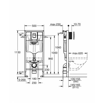 Montāžas rāmis komplekts Grohe,  podam 3-1, taustiņš Even (phantom black), stiprinājumi, 500x230 mm, h=1130 mm