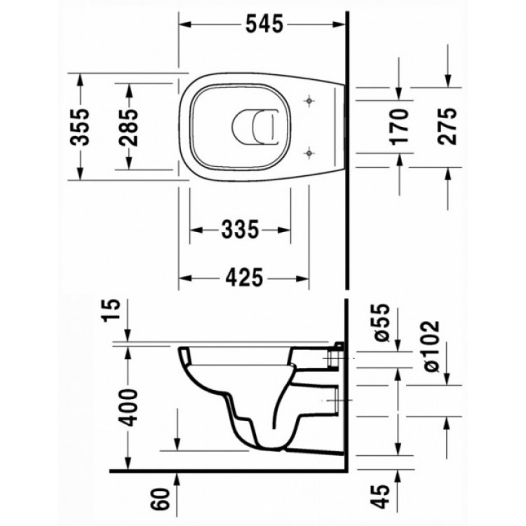 Duravit D-CODE Piekaramais WC ar soft close vāku, 45350900A1