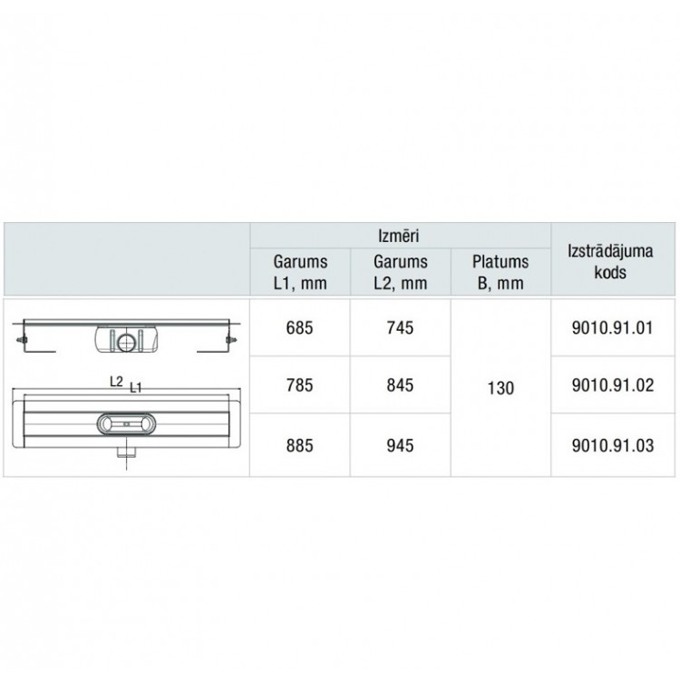 ACO ShowerDrain C Dušas kanāls ar resti 685mm, h-92mm, 9010.91.01