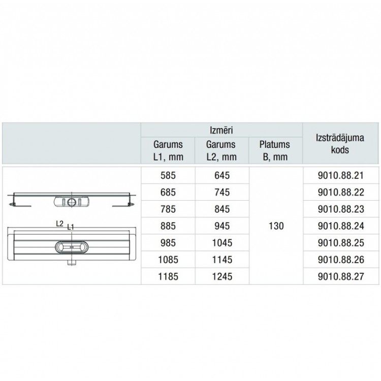 ACO ShowerDrain C Dušas kanāls 1185mm, h-65mm, 9010.88.27