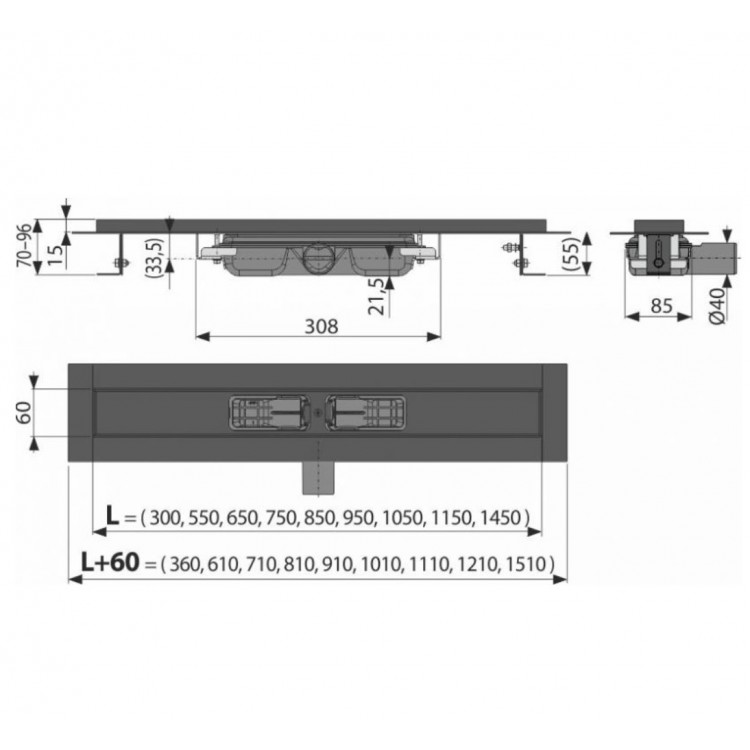 Alcaplast APZ10BL Dušas noteces traps 750mm