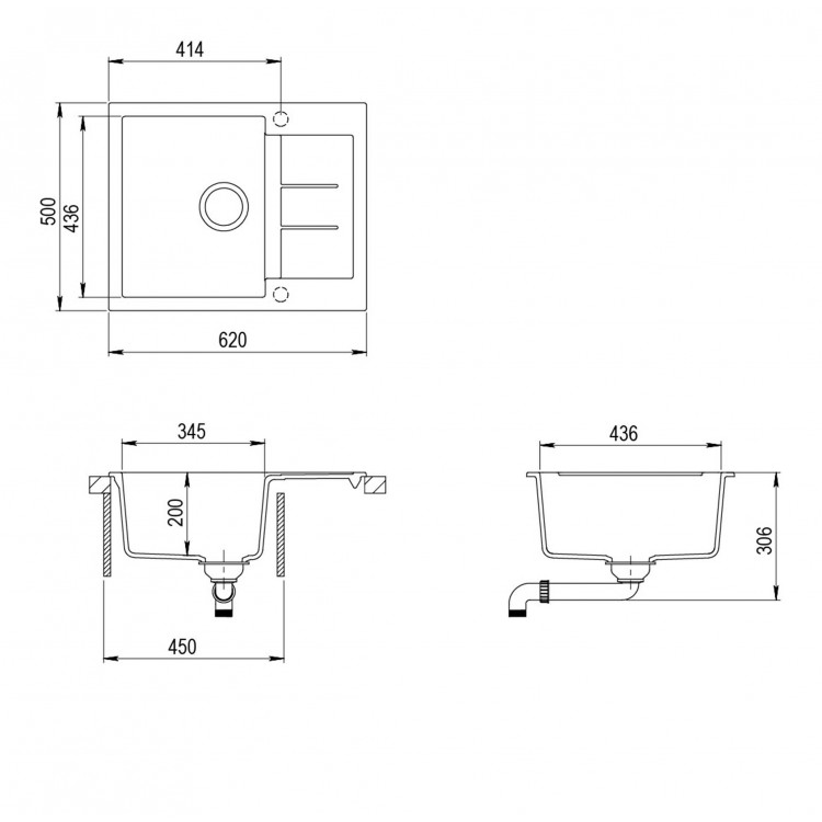 Aquasanita TESA Virtuves izlietne 620x500 mm SQT102AW-202