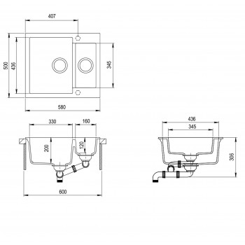 Aquasanita TESA Virtuves izlietne 580x500 mm SQT150AW-220