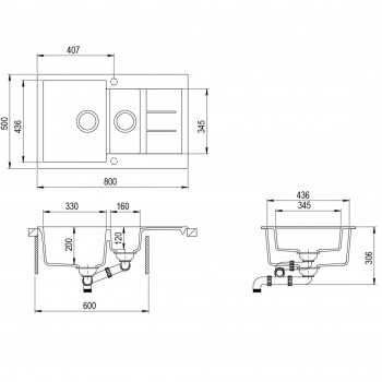 Aquasanita TESA Virtuves izlietne 800x495 mm SQT151AW-110