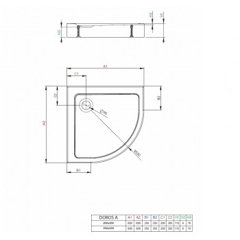 Radaway Душевой поддон полукруглый Doros A 80x80, белый