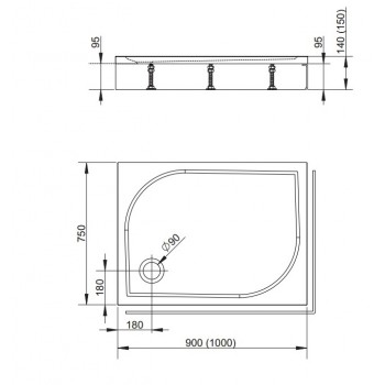 Radaway Taisnstūra dušas paliktnis DELOS D 90x75, balts