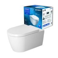 Piekaramais tualetes pods Duravit ME by Starck Rimless, ar QR/SC vāku, 370x570 mm, Durafix, balts