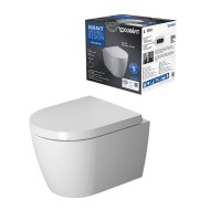 Piekaramais tualetes pods Duravit ME by Starck Compact Rimless, ar QR/SC vāku, 370x480 mm, Durafix, balts