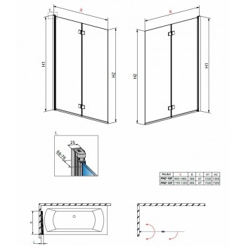 Radaway vannas sieniņa Essenza New PND 100 cm