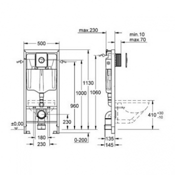 Montāžas rāmis komplekts Grohe, podam 4-1, taustiņš Nova Cosmo hroms 38765000, stiprinājumi, blīve, 500x230 mm, h=