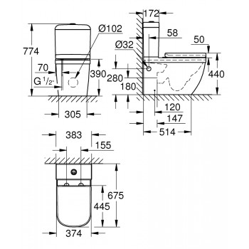 Grohe Euro Ceramic Rimless WC pods ar vāku, 3946200H