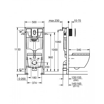 Montāžas rāmja komplekts Grohe EuroCeramic Rimless pods ar SC vāku , rāmis h=1130 mm, taustiņš Arena Cosmo hroms