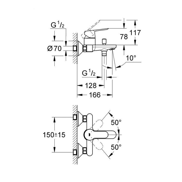 Grohe BauEdge Vannas/dušas jaucējkrāns, 23334000