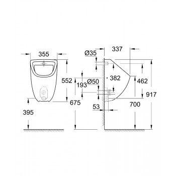 Pisuārs Grohe BauCeramic, 355x337 mm, h=552 mm, slēptais pievads, balts