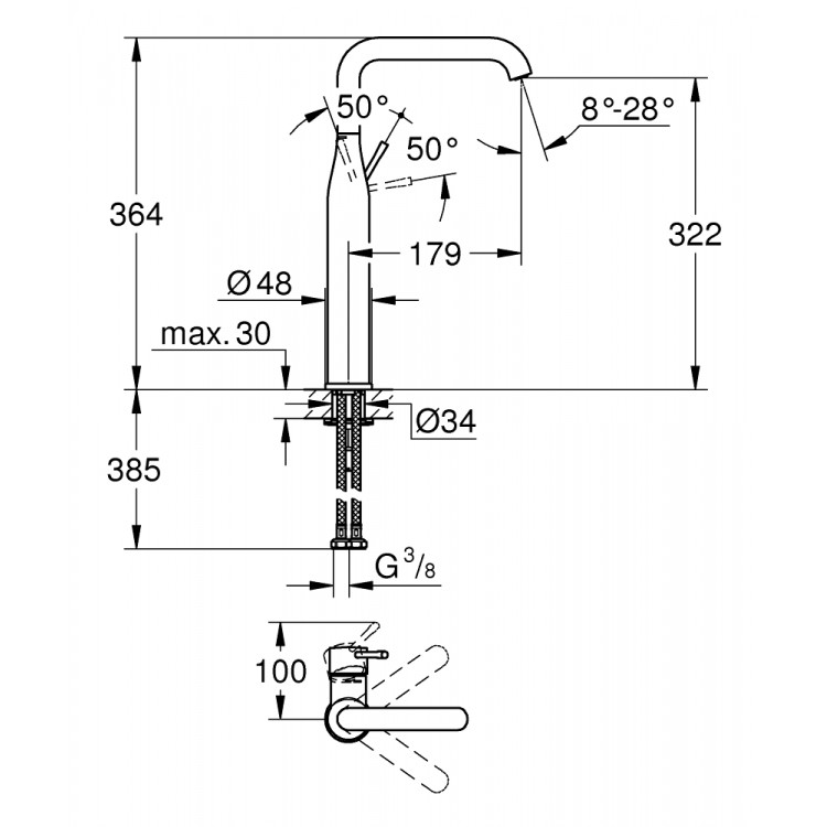 Grohe Essence XL Paaugstināts izlietnes jaucējkrāns, 32901AL1