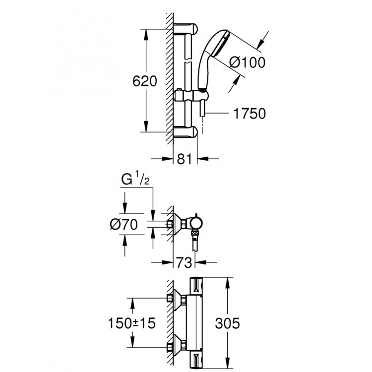 Grohe GROHTHERM 800 Dušas termostats ar dušas kompl. 34565001 (E)