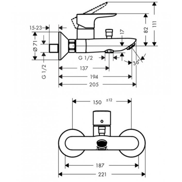 Hansgrohe Talis E Vannas/dušas jaucējkrāns, 71740990