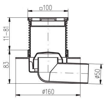 HACO PVB 100x100 PR/DN50 B Трап, горизонтальный