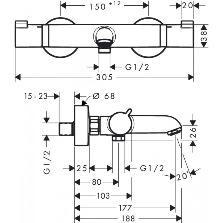 Hansgrohe Ecostat Comfort Vannas/dušas termostats, 1311400