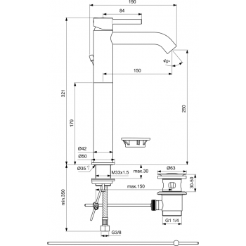 Ideal Standard Ceraline Высокий смеситель для умывальника, BC194AA