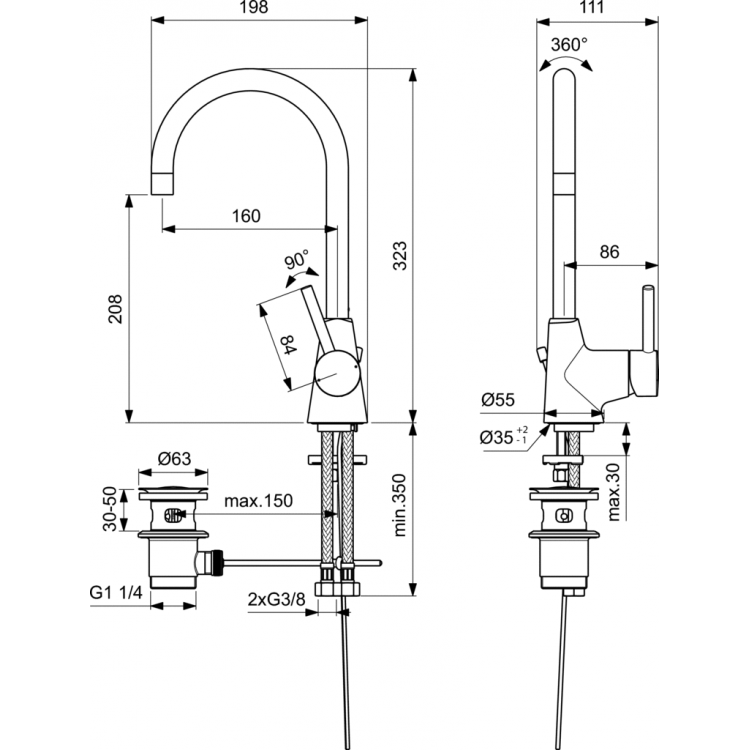 Ideal Standard Ceraline Смеситель для умывальника, хром BC195AA