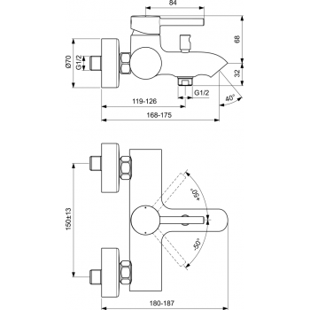 Ideal Standard Ceraline Смеситель для ванны/душа, хром BC199AA