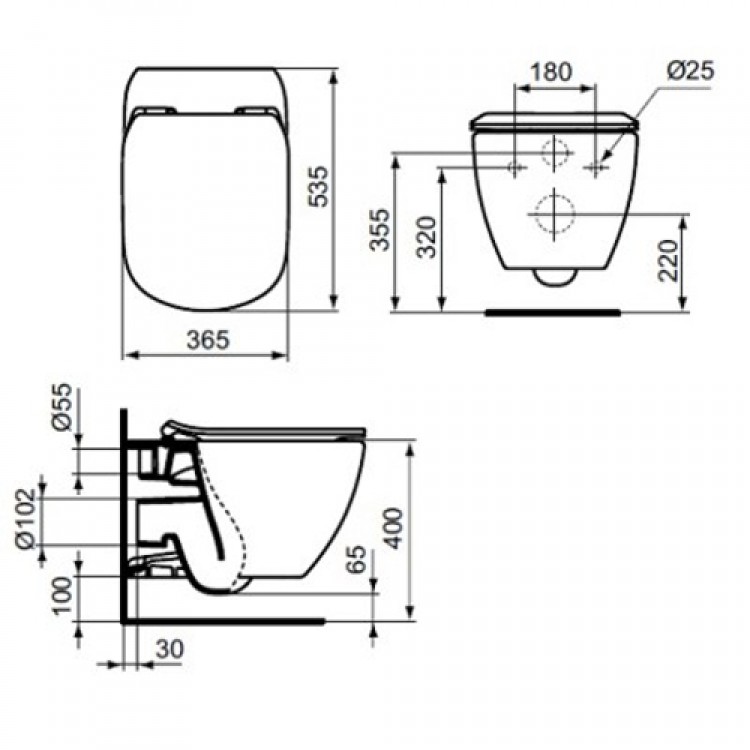 Ideal Standard WC Подвесной унитаз Tesi AquaBlade с SC крышкой, черный матовый, T0079V3+T3527V3