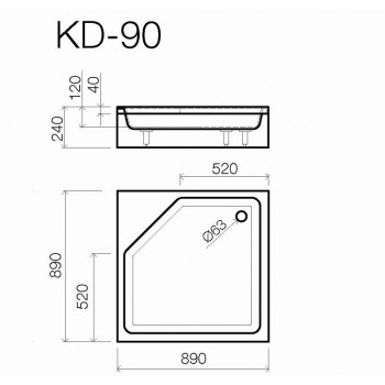 Vispool Душевой поддон квадратный KD-90, 900x900