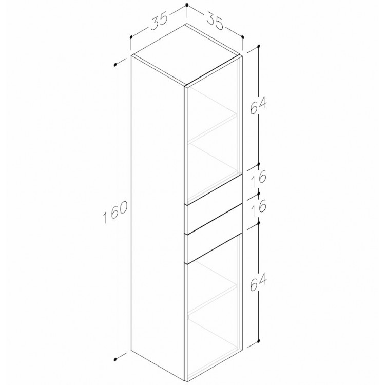 Kame GAMA Vannas istabas augstais skapis 160x35cm, TU/35-1/D05