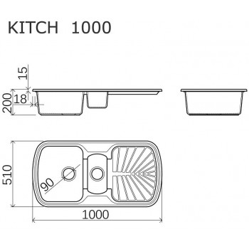 Vispool Virtuves izlietne Kitch 1000, 1000x510 mm, granīta