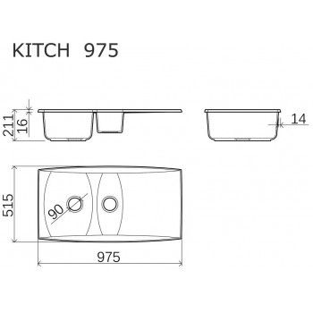 Vispool Virtuves izlietne Kitch 975, 975X515 mm, granīta