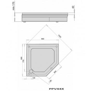 PAA PPV 44X Dušas paliktnis 90x90cm, balts