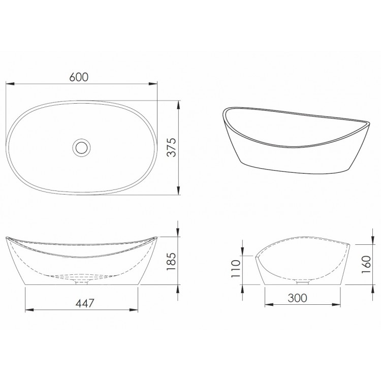 PAA Izlietne AMORE GRAPHITE 600x370mm, IAMS/01