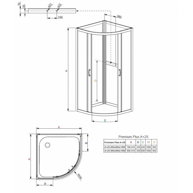 Radaway Dušas kabīne Premium Plus A+2S 90x90 cm