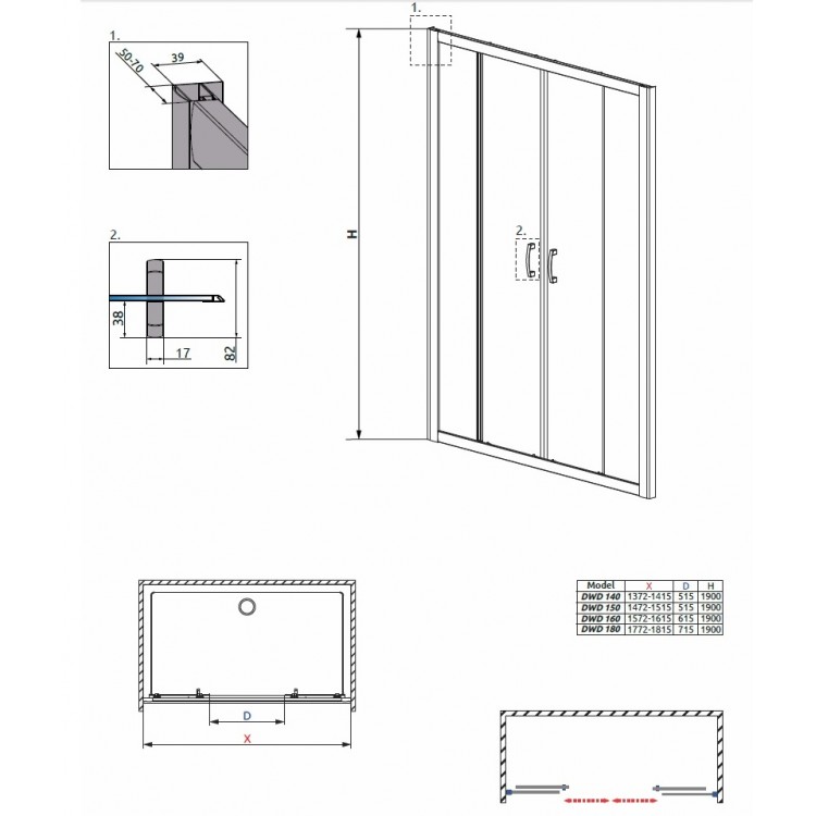 Radaway Dušas durvis Premium Plus DWD 140cm