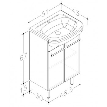 RB QUADRO шкафчик с умывальником 50cm  QA50-3/P