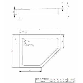 Radaway Dušas paliktnis Doros PT E Compact 100x80 L, balts